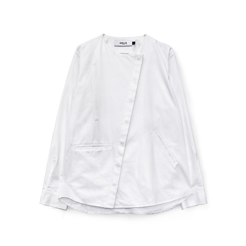 oqLiq - Root - resemble shirt Shirt (white) - เสื้อเชิ้ตผู้ชาย - ผ้าฝ้าย/ผ้าลินิน ขาว