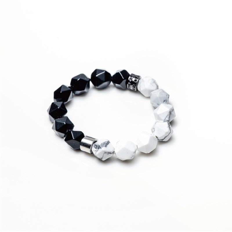 【Montagne】HALF | Obsidian X White Turquoise | Cutaway Bracelet - Bracelets - Crystal 