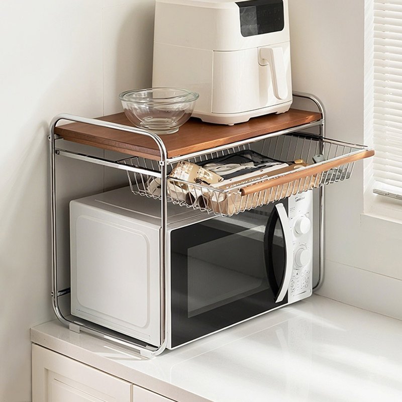 Shimoyama Desktop Retro Wooden Microwave Appliance Shelf (with Drawer) - DIY - ชั้นวาง/ตะกร้า - โลหะ สีนำ้ตาล