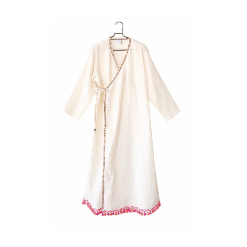 Har Yoga Practitioner Meditation Robe/Kundalini White - ชุดเดรส - ผ้าฝ้าย/ผ้าลินิน ขาว