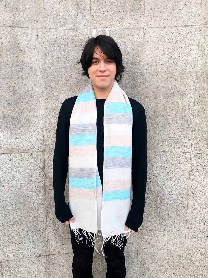 Nepal hand-woven yak thick blanket shawl scarf - blue and gray striped color meters - ผ้าพันคอ - วัสดุอื่นๆ สีเงิน