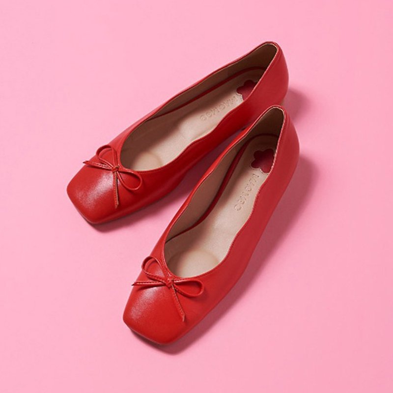 人造皮革 娃娃鞋/平底鞋 紅色 - 韓國人手製 MACMOC Alkong (RED) 波浪邊平底鞋