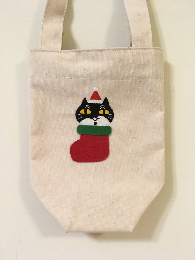 Christmas Stocking Meow Meow Universal Teacup Bag~Black Pill - Handbags & Totes - Cotton & Hemp 