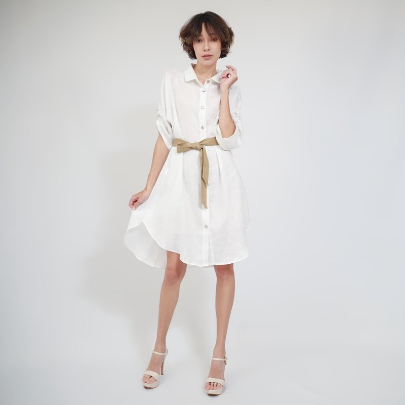 Linen Shirt, Linen Dress Shirt, White Dress, Zippa, White - 洋裝/連身裙 - 棉．麻 白色