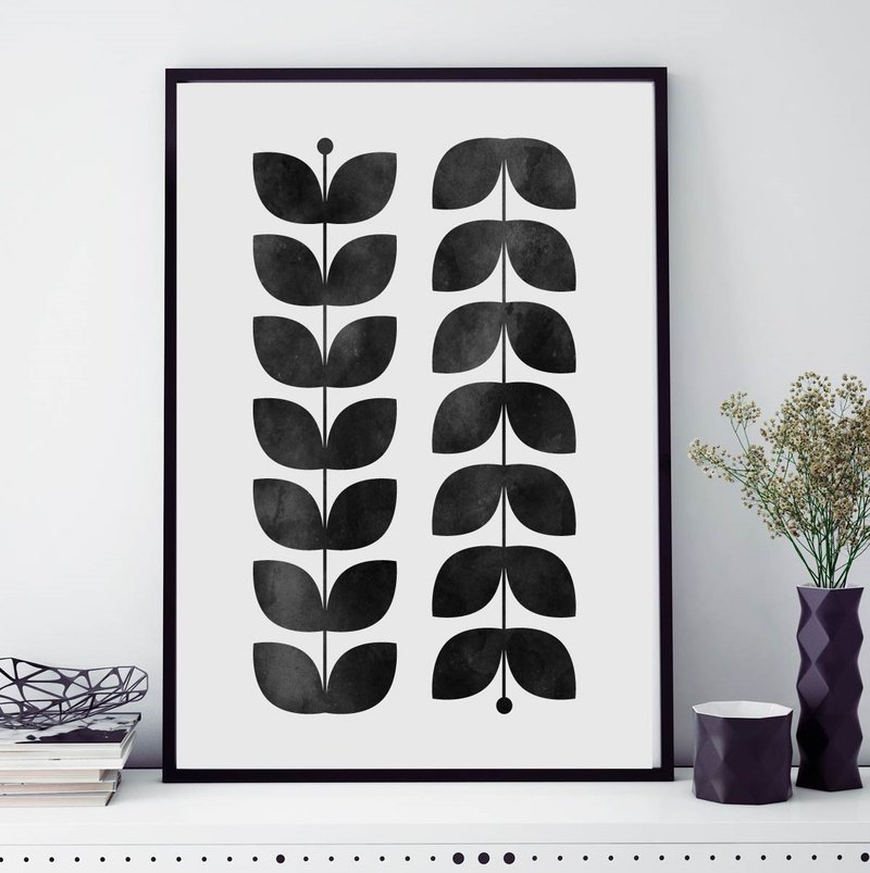 Abstract art, modern art, black and white decor, black watercolor art, jpg file - โปสเตอร์ - วัสดุอื่นๆ สีดำ