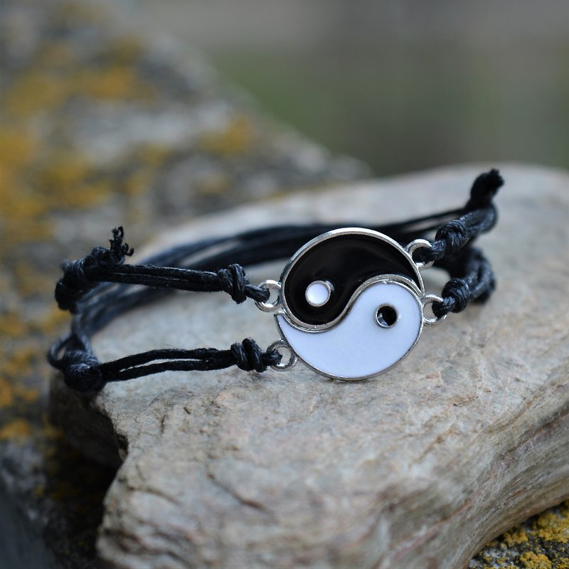 Yin Yang bracelets Tai Chi couples bracelet Cotton cord anklet wristband set - Bracelets - Cotton & Hemp Multicolor