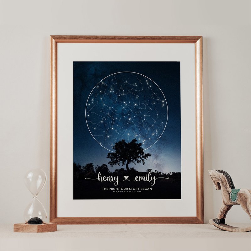 Custom Star Map for Specific Date Engagement Wedding Gift, Anniversary Gift - โปสเตอร์ - กระดาษ สีน้ำเงิน