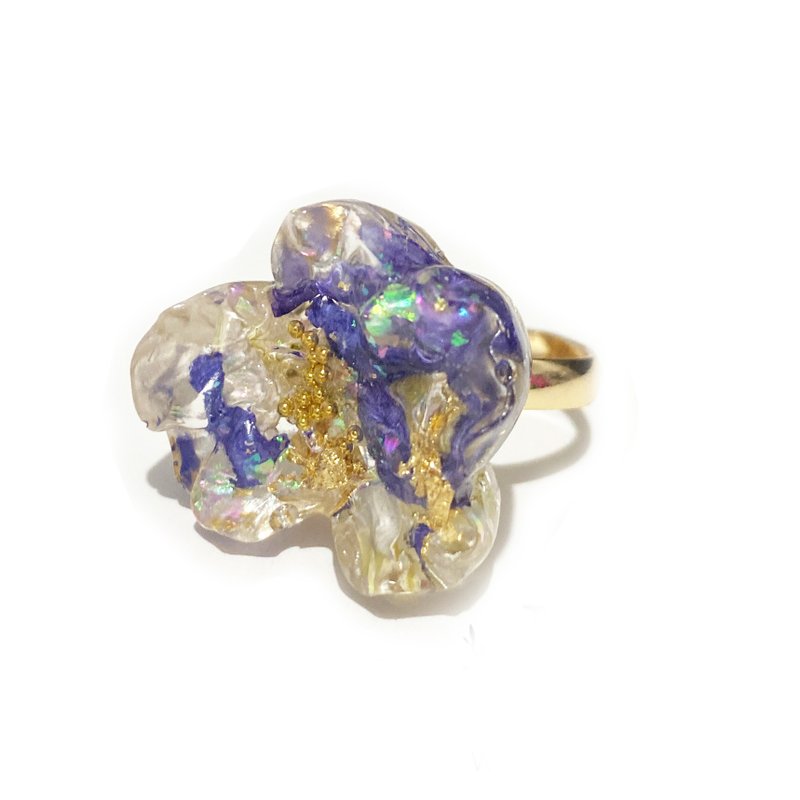 Japanese resin pure white gypsophila three-dimensional ring - General Rings - Other Metals Purple