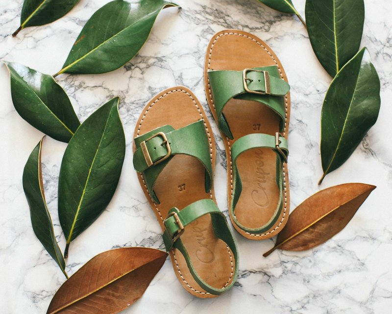 Leather Sandals, Leather Greenery Sandals, Women Sandals, Strappy Sandals - 涼鞋 - 真皮 綠色