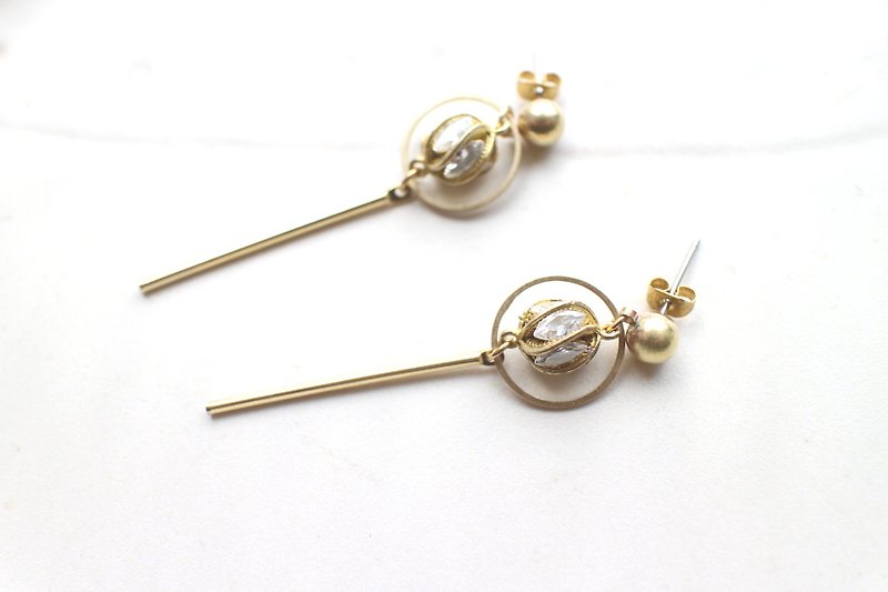 Gold zircon earrings - ต่างหู - โลหะ สีทอง