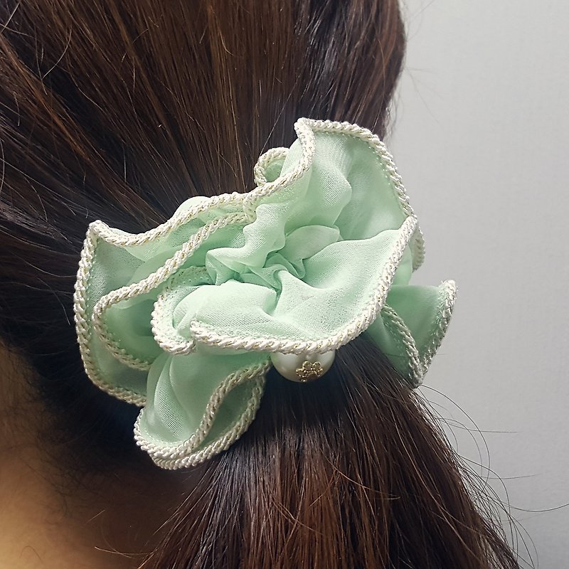 Mint Chiffon pearl Romantic floral scrunchie hair scrunchie,shushu,Hair Tie - Hair Accessories - Polyester Green