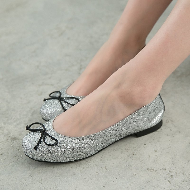 Maffeo doll shoes ballet shoes light dance ballet crystal diamond texture doll shoes (1230 silver drill) - รองเท้าบัลเลต์ - หนังแท้ สีเงิน