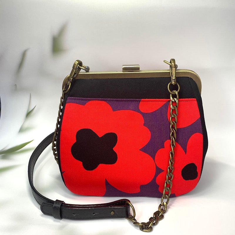 Nordic Big Flower/Red Flower/Gold Crossbody Bag/Gift/Graduation Gift/Quick Shipment - Messenger Bags & Sling Bags - Cotton & Hemp Multicolor