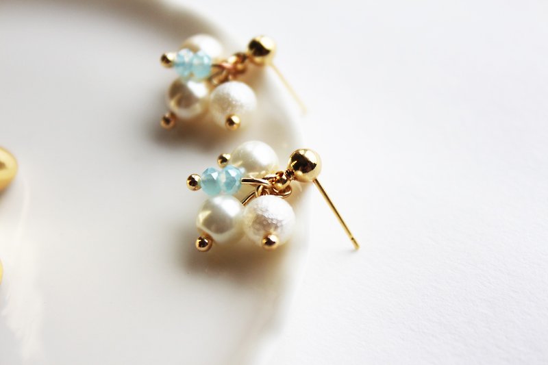  Rosy Garden Bohemia beads & pearls earrings - ต่างหู - วัสดุอื่นๆ สีน้ำเงิน