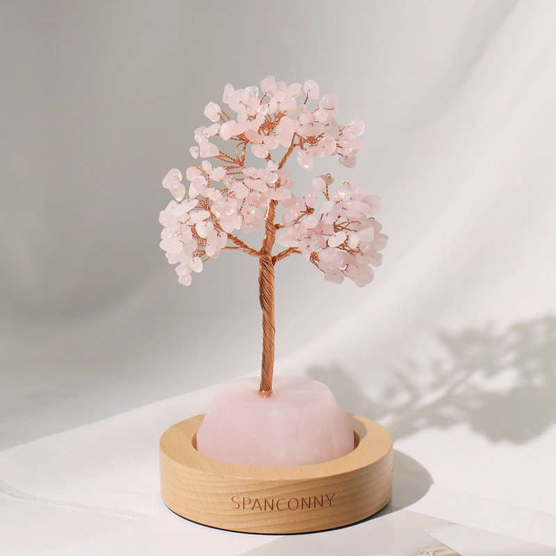 Charming style | pink crystal | natural crystal wishing tree (with beech wood lamp holder) - ของวางตกแต่ง - คริสตัล สึชมพู