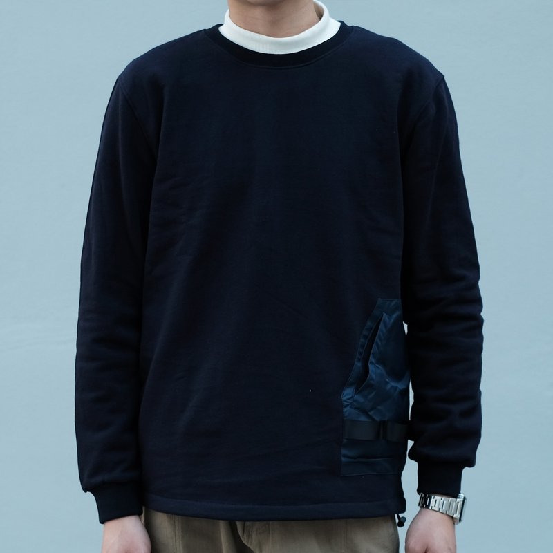 機能套頭衛衣 Functional Sweater /簡約款式/拼貼/情侶/中性 - 男 T 恤 - 棉．麻 藍色