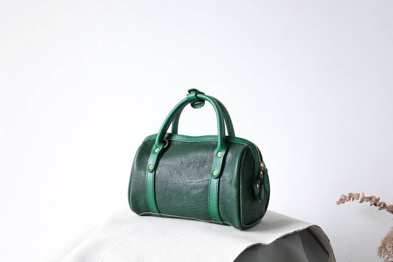 [Custom order version] Nina Boston mini Boston bag - Messenger Bags & Sling Bags - Genuine Leather Green