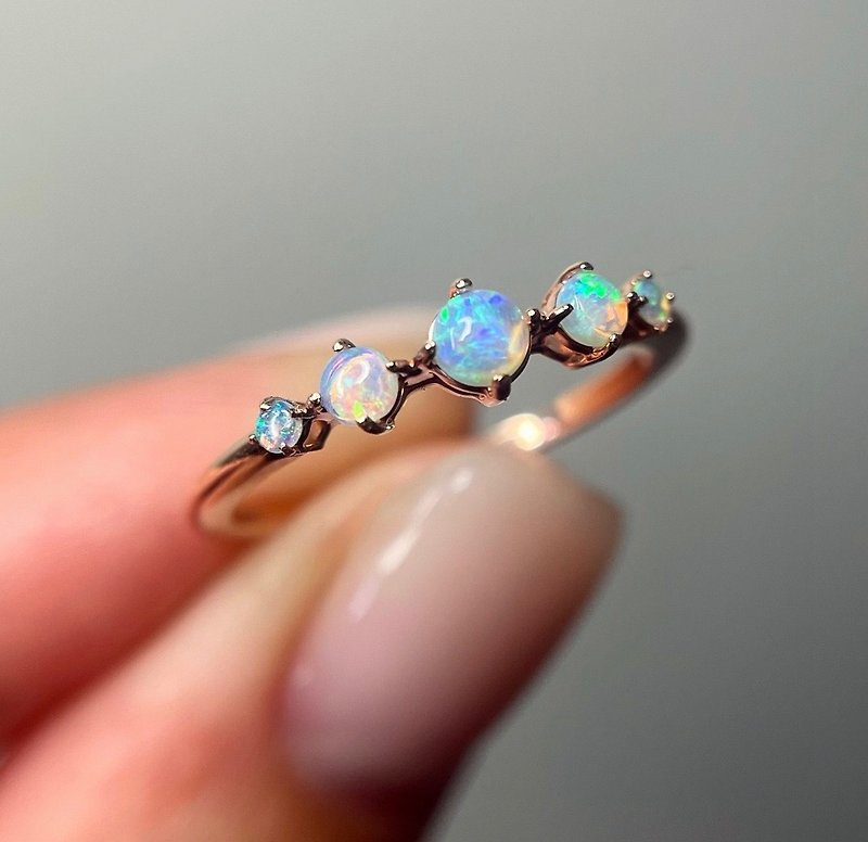 Opal Ring-Stacking Ring-Promise Ring-Gift For Girlfriend - แหวนทั่วไป - ทอง 24 เค สีทอง
