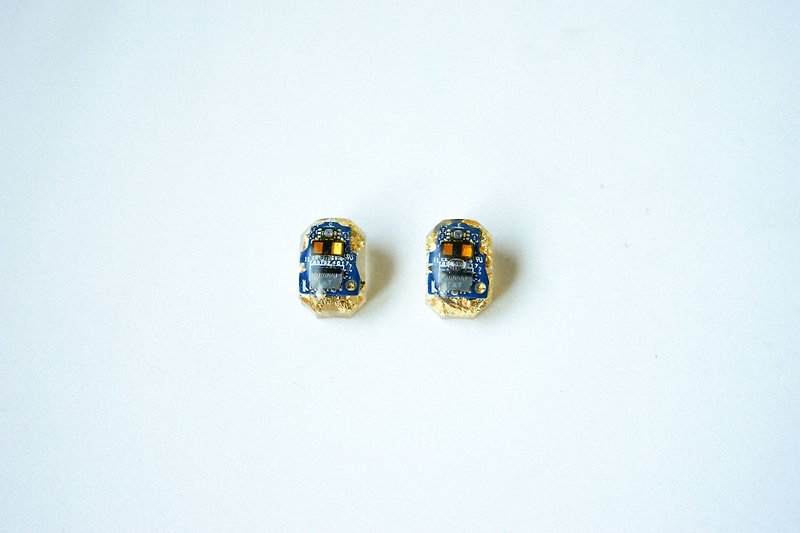 科技魔法師-新未來系列-電路板 金箔(一對) - 耳環/耳夾 - 不鏽鋼 藍色