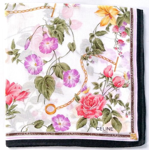 orangesodapanda Celine Paris Vintage Handkerchief Multi Floral 19 x 18.5 inches