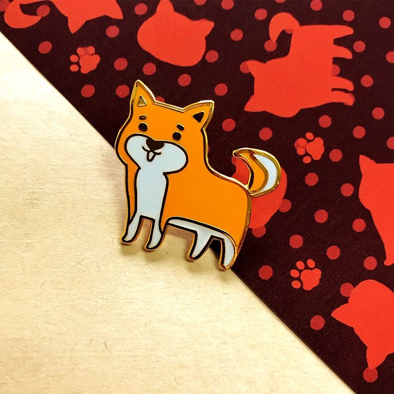 Cute Shiba Inu Metal Brooch-Here Comes Shiba Inu - Brooches - Other Metals Orange