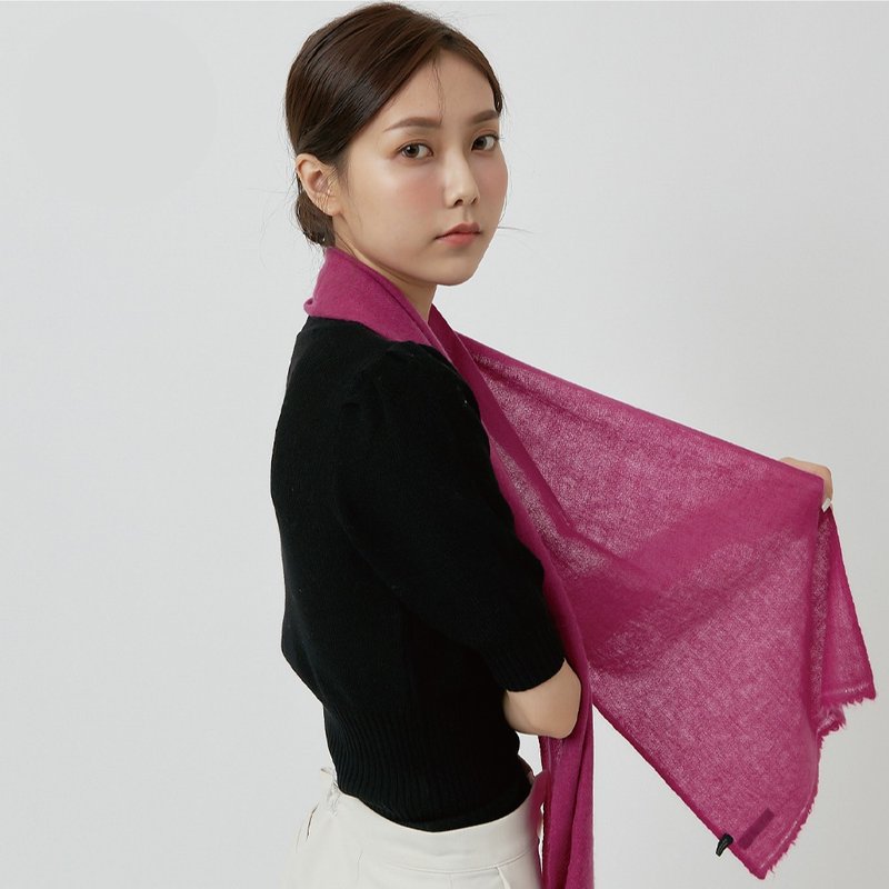 Peach Purple | Narrow plain cashmere scarf - Scarves - Wool Purple