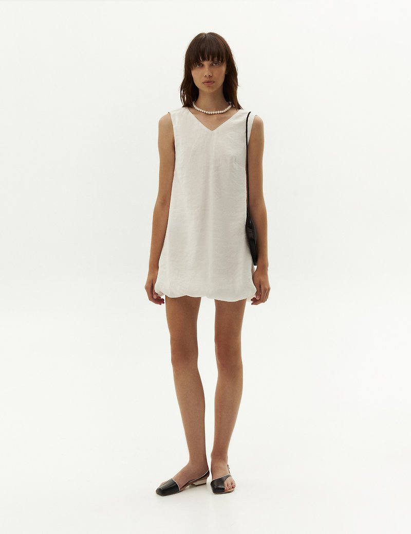 バルーンショートドレス-ホワイトカラー - ワンピース - サステナブル素材 ホワイト