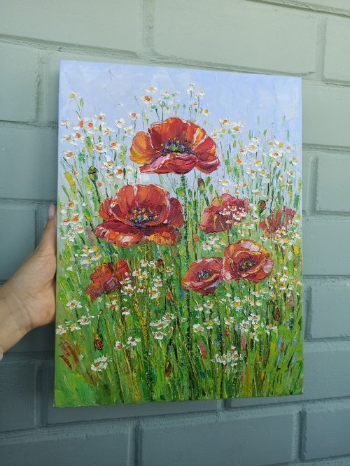 油絵 絵画 ポピーの花 ポピーの油絵 ポピーのキャンバスアート 赤い花のアートワーク