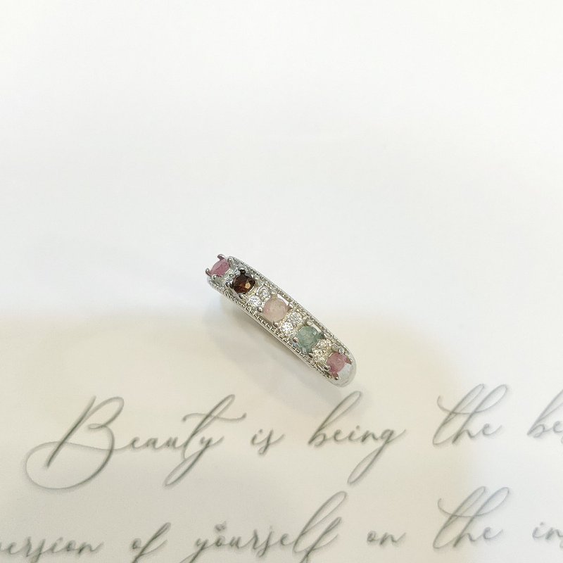 Le Bonheur tourmaline row ring opening can be adjusted (Valentine's Day birthday gift Tanabata gift) - แหวนทั่วไป - เครื่องประดับพลอย สีเขียว