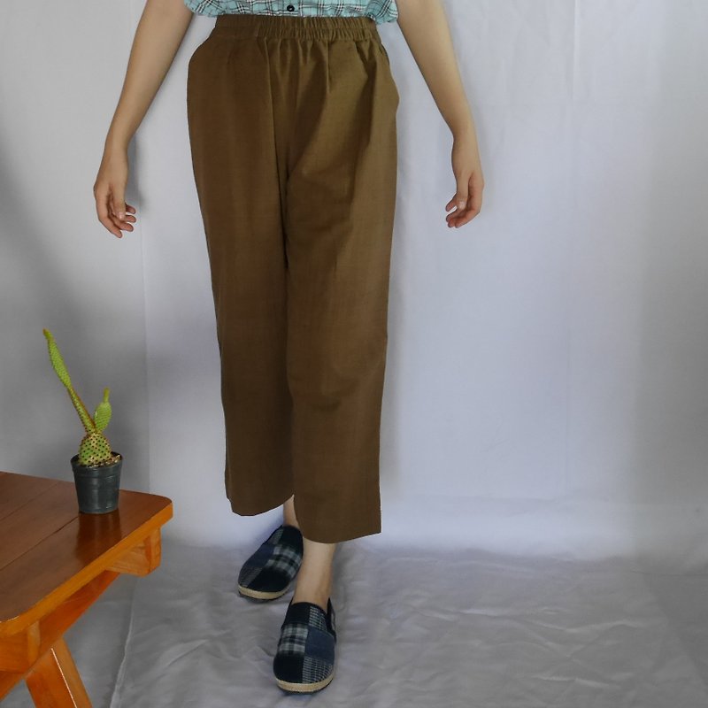 手織りの綿生地ロングパンツ（薄茶色） - パンツ ユニセックス - コットン・麻 