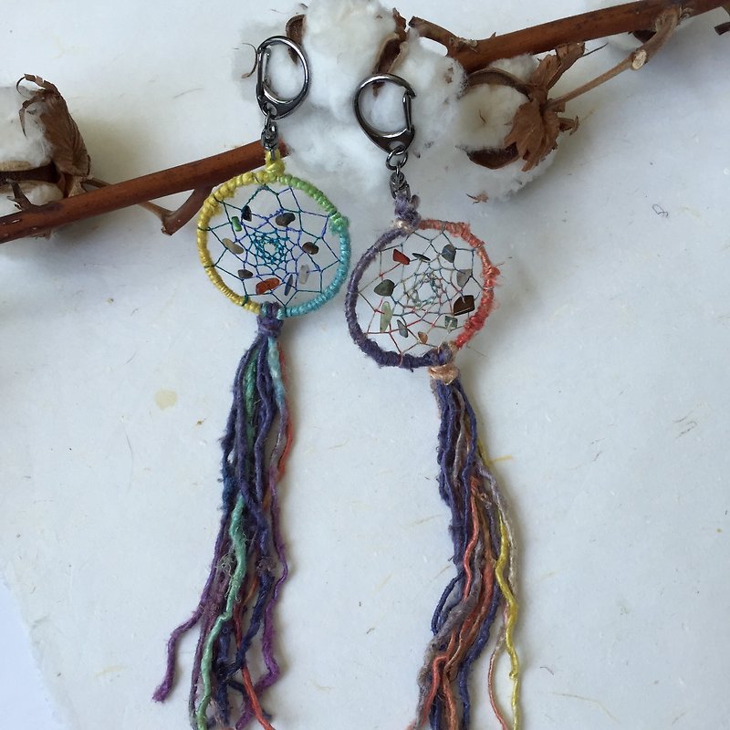Handmade dreamcatcher keychain  |  5cm diameter  |  natural stones - Keychains - Cotton & Hemp Multicolor
