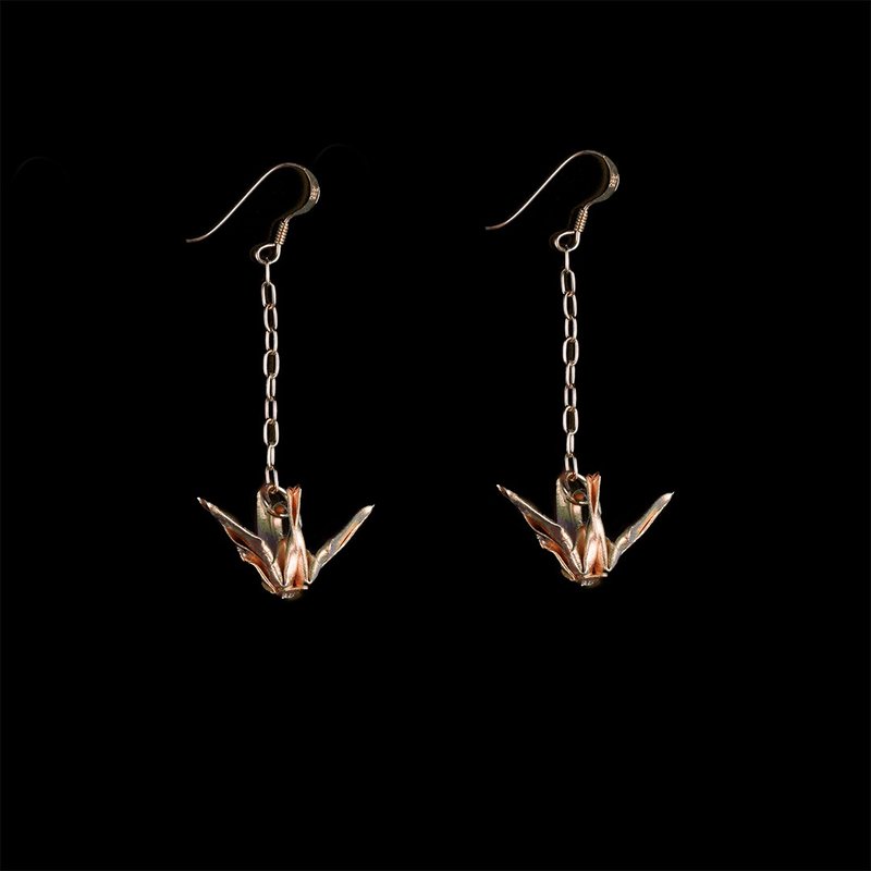 Origami Crane Dangle Earrings Silver 99.9 ROSE GOLD 18k Gold Plated Silver - Earrings & Clip-ons - Silver Pink