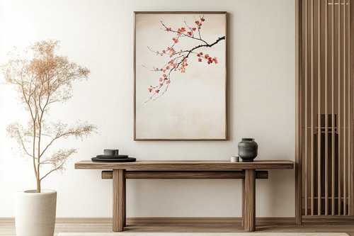Lavod 線上藝廊- 藝術掛畫專營 春梅 東方水墨風插畫 禪意梅花掛畫 中式茶室書房 無框畫