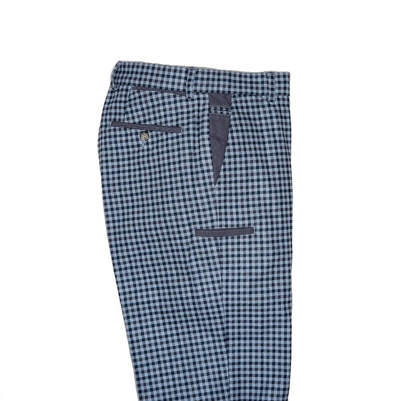 CH001 Chicago functional warm gray plaid casual trousers - กางเกงขายาว - ผ้าฝ้าย/ผ้าลินิน สีเทา