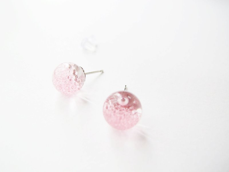 ＊Rosy Garden＊粉紅色魚子醬玻璃珠子水流動玻璃球耳環 可換夾式 - 耳環/耳夾 - 玻璃 粉紅色