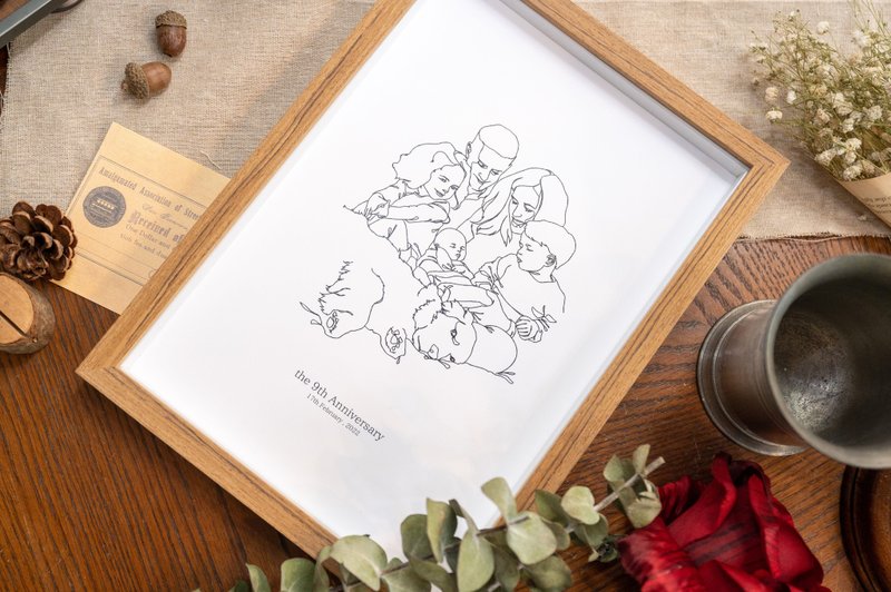 Simple line drawing 6 people custom painting family portrait portrait custom painting birthday gift custom gift - Customized Portraits - Paper 