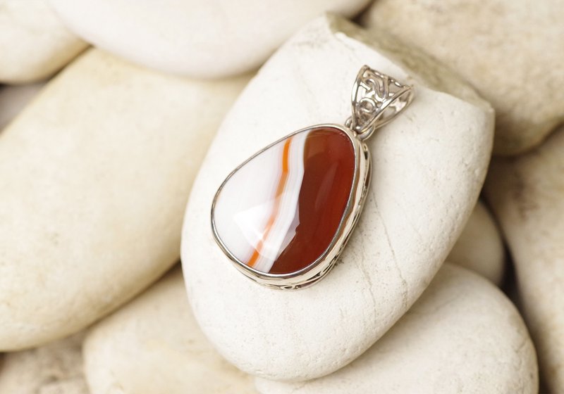 Agate Pendant - Gemstone Pendant Necklace | Natural Agate - 項鍊 - 純銀 橘色