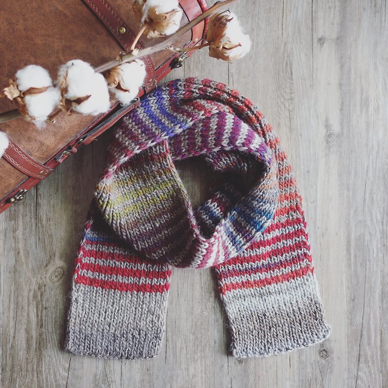クリスマスのためのグラデーションカラーストライプスカーフ子供サイズの手編みのスカーフ - スカーフ - ウール ブラウン