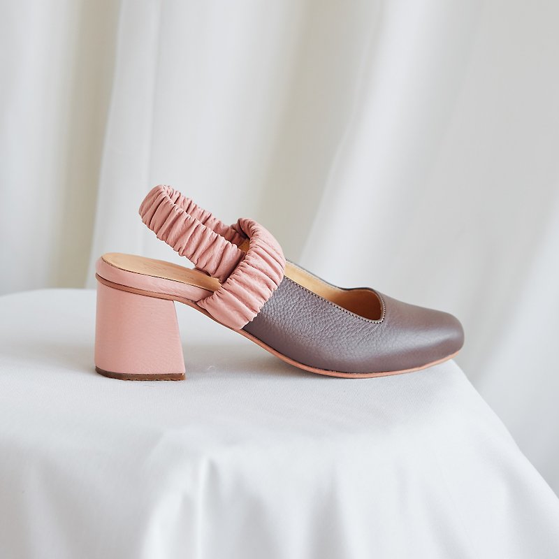 Brown:Baby Pink - PEONY Slingback Heels - High Heels - Genuine Leather Khaki