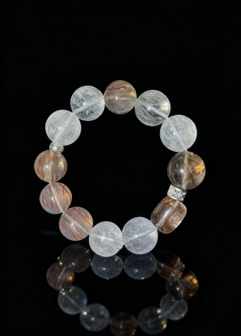 Crystal.EAA 設計款水晶手鏈 淺棕凝絲 荔枝凍 紅銅髮 黑金超七 - 手鍊/手環 - 水晶 多色