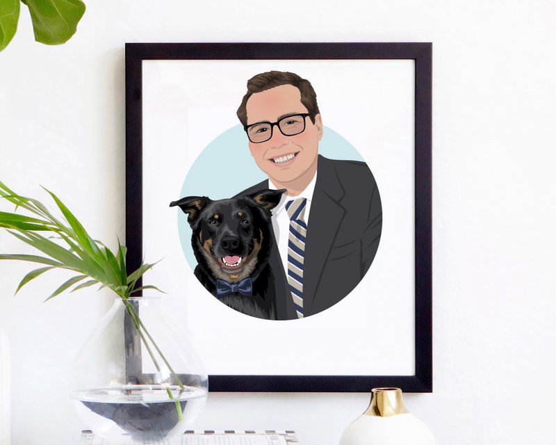 Custom portrait Me and my Pet. Great birthday gift. Digital portrait from photo. - 電子似顏繪/繪畫/插畫 - 其他材質 