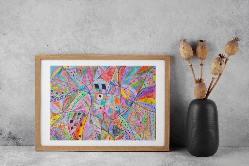 Abstraction #20117, Abstract Pencil Drawing Contemporary Modern Artwork - 壁貼/牆壁裝飾 - 紙 多色