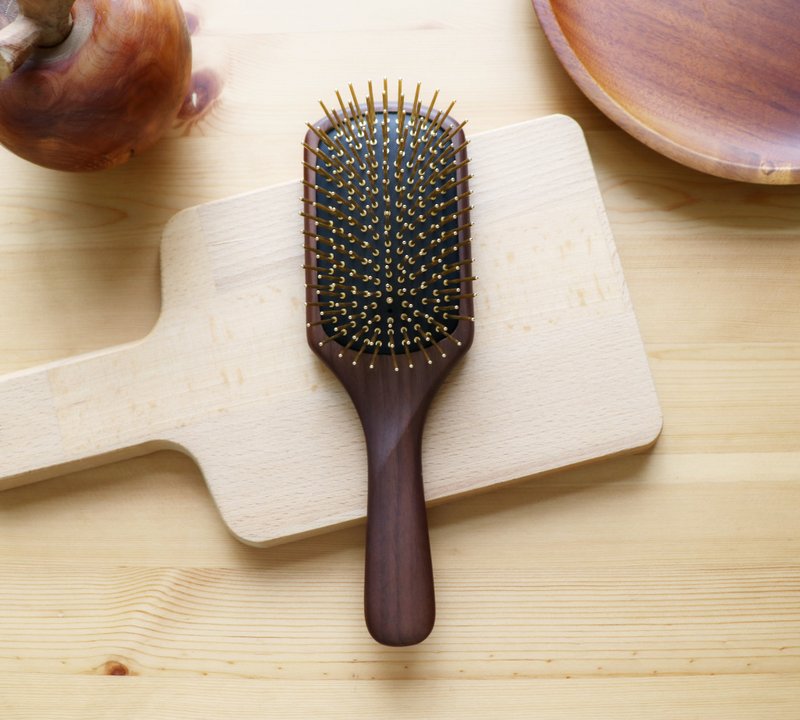 [Special offer for minor imperfections] Far infrared patented walnut/teak wood large oval gold comb/small round cherry blossom pink - Makeup Brushes - Wood 