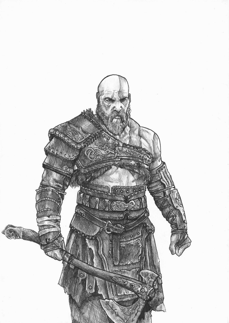 【God of War】- Kratos, Drawing, Wall Art, Hanging Paintings, Home Decor - Posters - Paper Black