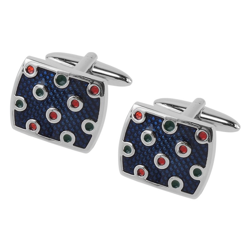 Blue Enamel with Red & Green Dots Cufflinks - Cuff Links - Other Metals Blue