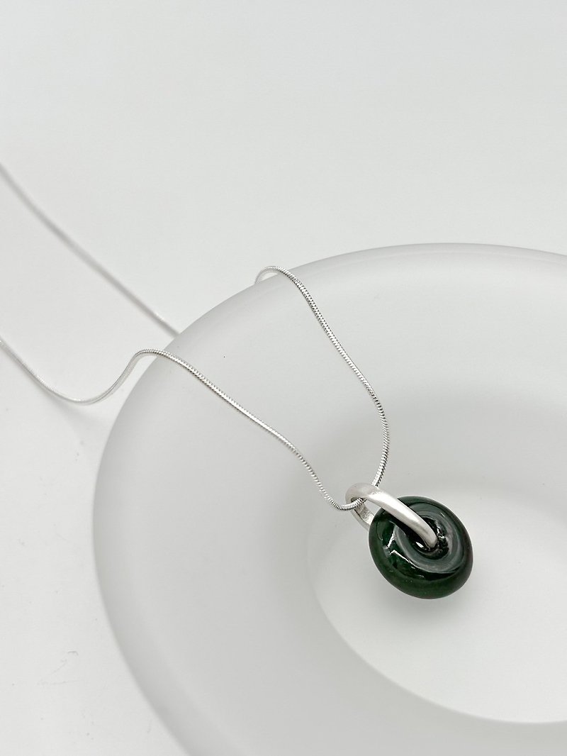 Peace --- dark green // simple jade pendant - Necklaces - Silver Silver