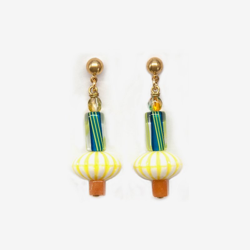 Retro Circus Collection - Yellow Candy Ball Earrings, Post Earrings, Clip On Earrings - ต่างหู - โลหะ สีเหลือง