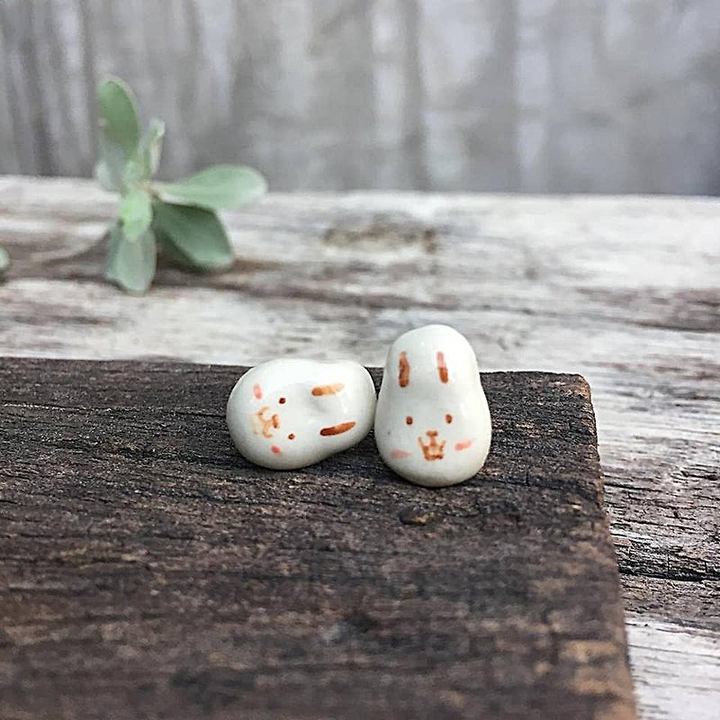 rabbit earring - Earrings & Clip-ons - Pottery 