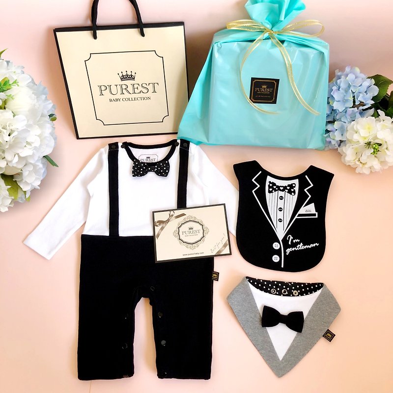 英倫小王子 長袖款 福袋 寶寶彌月禮盒組 嬰兒 新生兒禮物 送禮 - 滿月禮物 - 棉．麻 