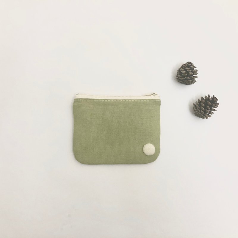 獨特 羊毛氈點點抹茶零錢包 - 零錢包/小錢包 - 棉．麻 綠色